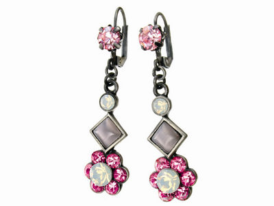 Pink Crystal Flower Drop Earrings