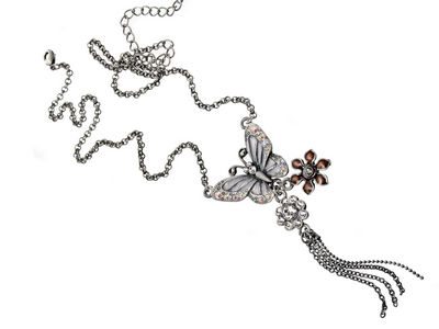 Silver Crystal Butterfly Necklace