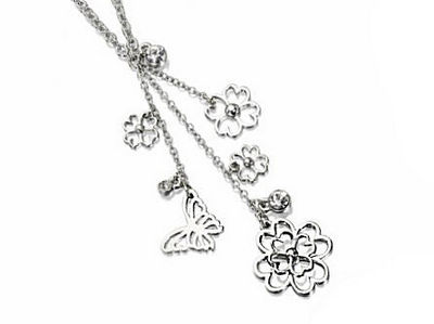 Fiorelli Clear Crystal Flower Drop Necklace