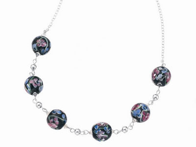 Black Glass Flower Bead Necklace