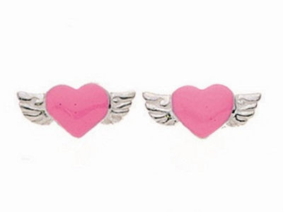 Pink Winged Heart Stud Earrings