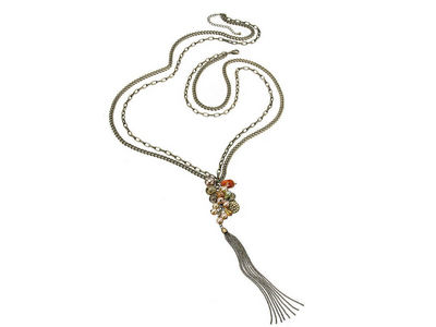 Gilt Bead and Tassel Necklace