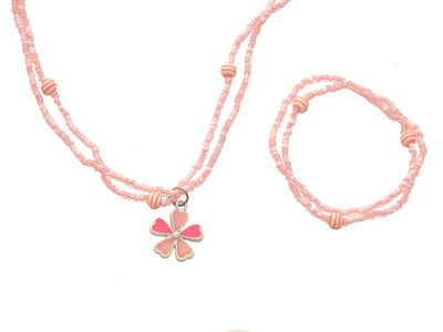 Girls Pink Flower Jewellery Set