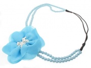 Blue Floral Pearl Headband Elastic