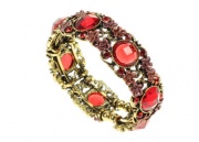 Antique Gilt Jewel And Flower  Cuff Bangle - Red