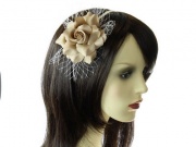 Light Brown Rose Flower Net Fascinator Headband