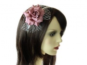 Mulberry Rose Flower Net Fascinator Headband