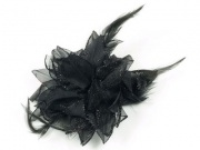Black Glitter Flower Hair Elastic/Corsage