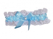 Blue Ribbon Pearl Bead Garter